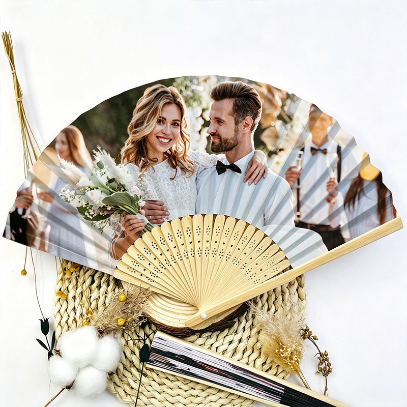 Personalized Over Print Photo Folding Paper Fans Wedding Custom Face Hand Fans for Newlyweds Funny Party Favors for Wedding Bachelorette Couple Summer Gift