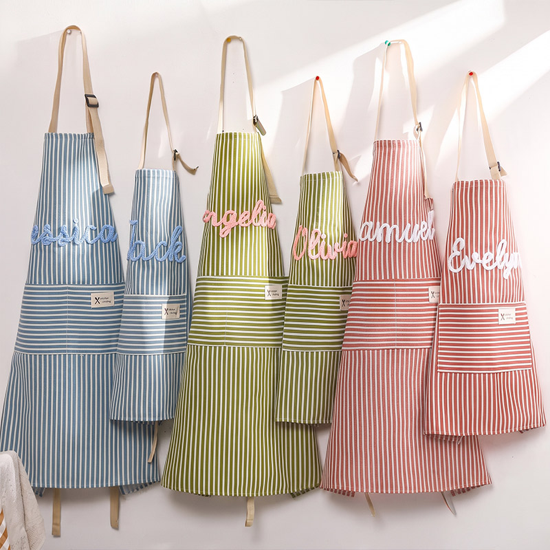 Personalized Striped Cooking Apron with Pocket Mom & Kids Apron Custom Matching Aprons with Pockets Name Kitchen Apron Gift for Cooking