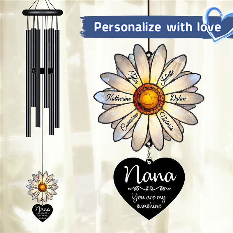 Personalized Nana Daisy Wind Chime You are My Sunshine Custom Grandkids Names Mom Grandma Family Gift