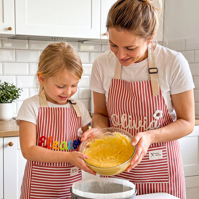 Personalized Striped Cooking Apron with Pocket Mom & Kids Apron Custom Matching Aprons with Name Kitchen Apron Gift for Cooking