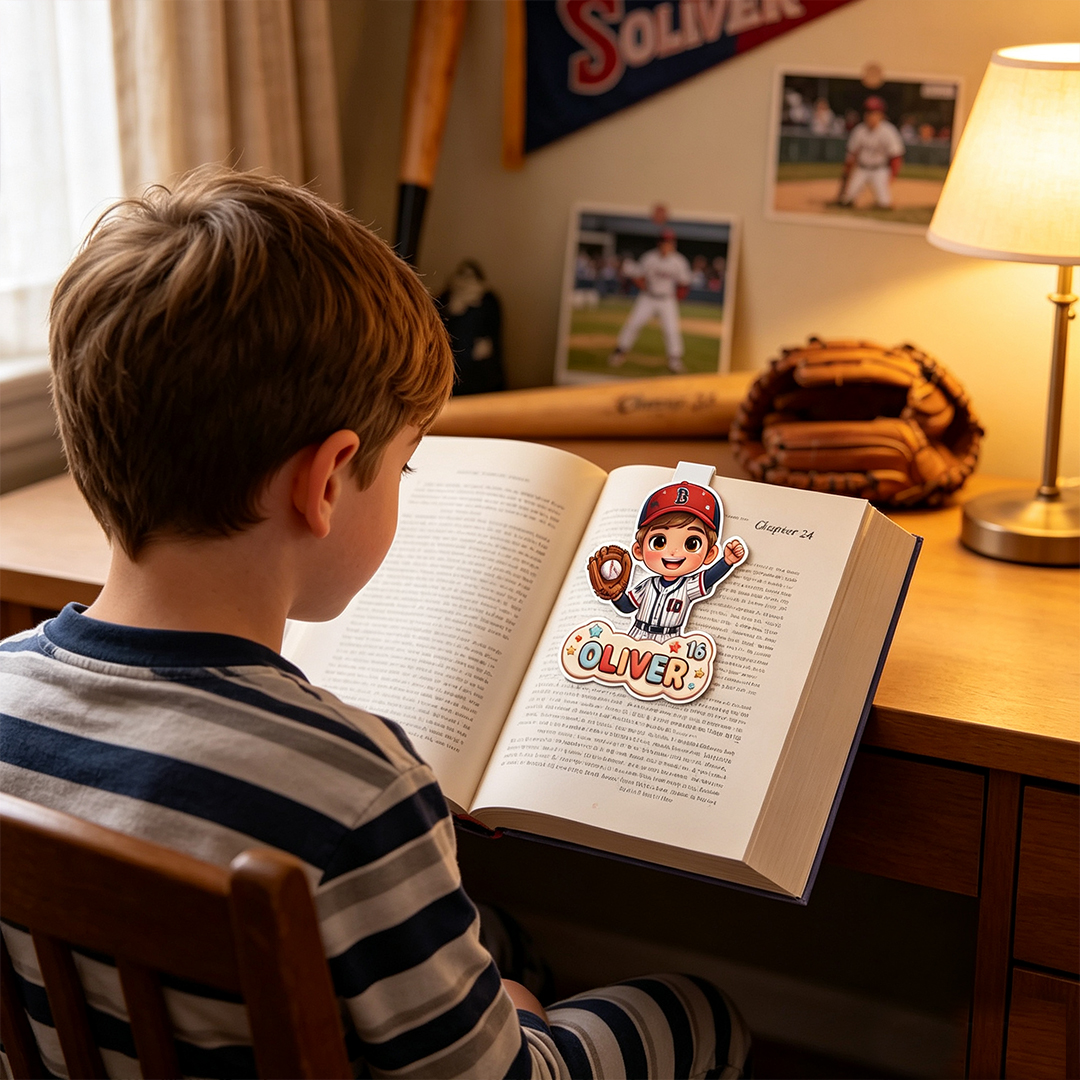 Personalized Baseball Magnetic Bookmark Clip Custom Photo Name and Number Back to School Gift for Bookworms Baseball Lovers