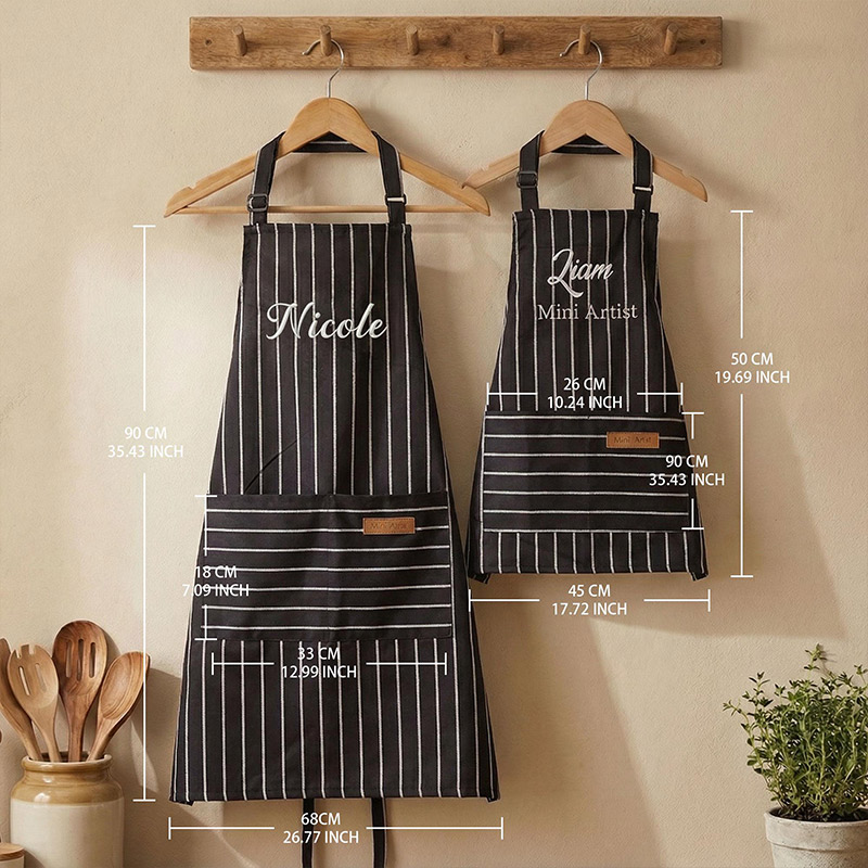 Personalized Embroidered Apron Set Custom Family Baking Gift Mom and Kids Cooking Apron with Name Housewarming Gift