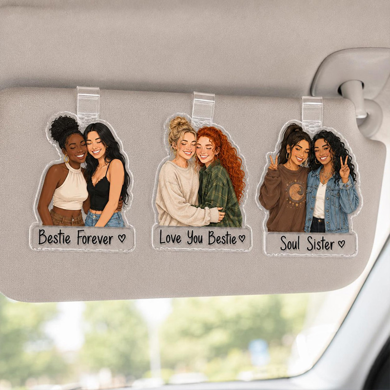 Personalized Bestie Photo Car Visor Clip Custom Clip De Visière De Voiture Bestie Personnalisé Accessoire De Voiture Photo Personnalisé Pour Ami Breloque Amitié BFF
