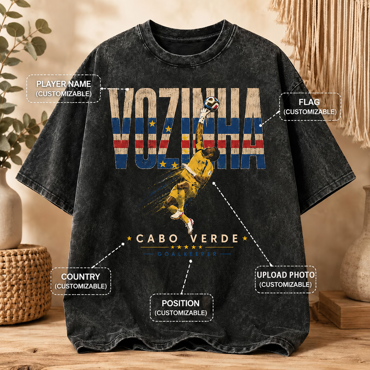 Personalized Washed T-Shirt Football Goalkeeper For Sport Fans