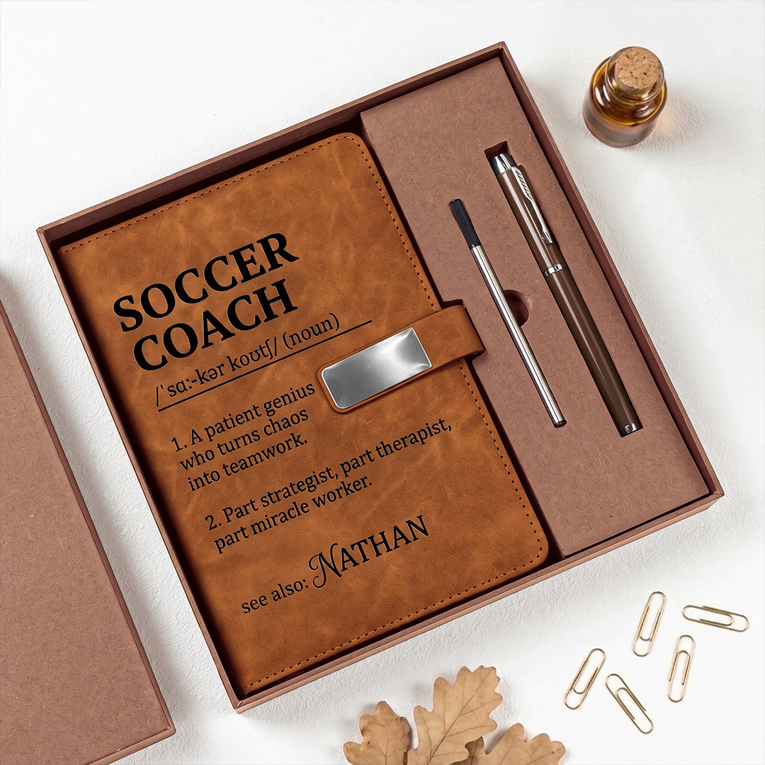 Personalized Soccer Coach Notebook and Pen Gift Set Custom Name Thanks Gift for Coach