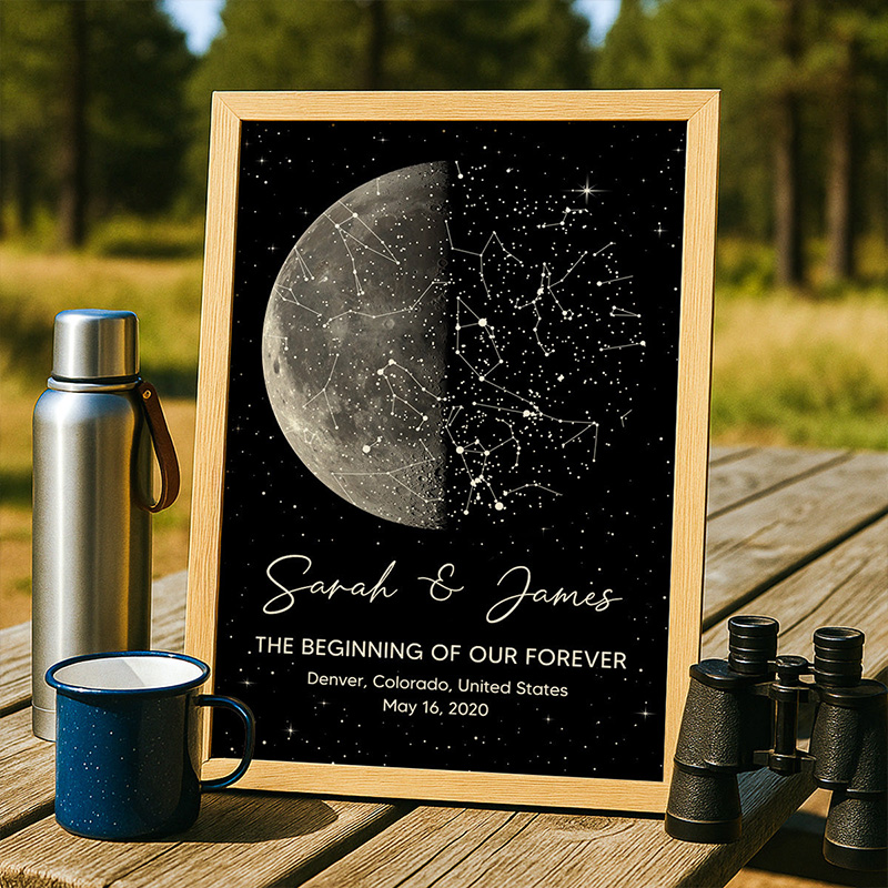 Personalized The Night It All Began Custom Moon Phase & Star Map Poster with Name Gift For Couple