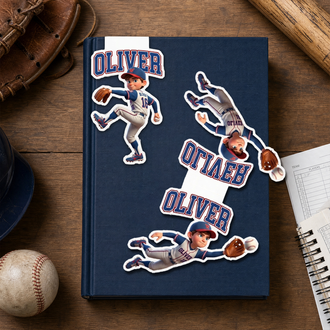 Personalized Baseball Magnetic Bookmark Clip Custom Baseball Moment and Number Gift for Baseball Kid