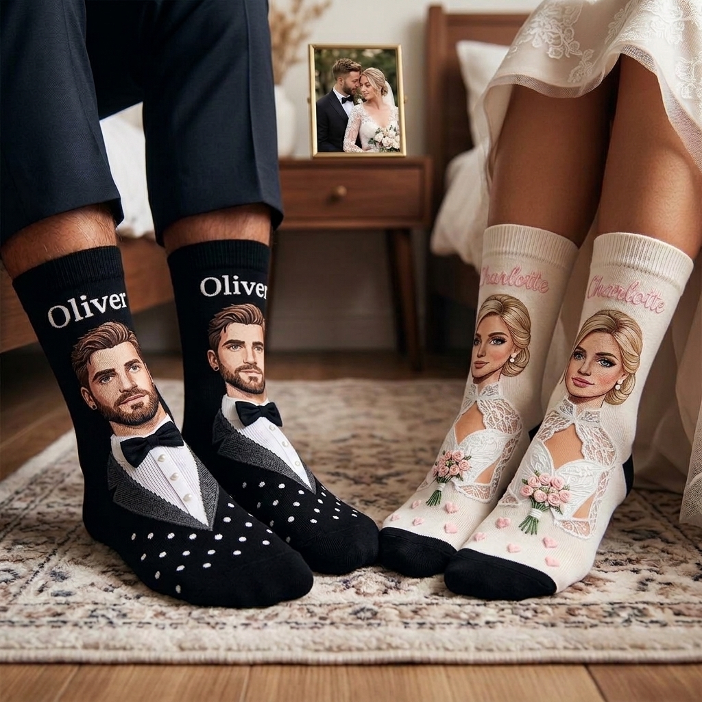 Personalized Face Photo Socks Wedding Groom and Bride Socks for Newlyweds Wedding Gift for Her 