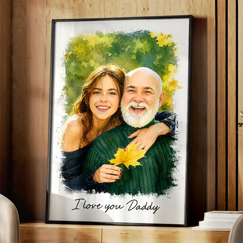 Custom Photo Watercolor Painting I Love You Daddy Grandpa Pet Dad Custom Poster for Dad Grandpa Family Gift