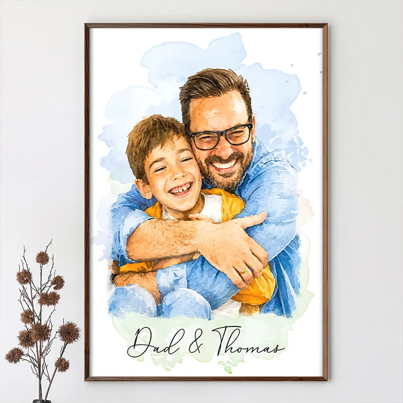 Personalized Photo Realistic Watercolor Art I Love You Dad Grandpa Custom Poster for Dad Grandpa Family Gift