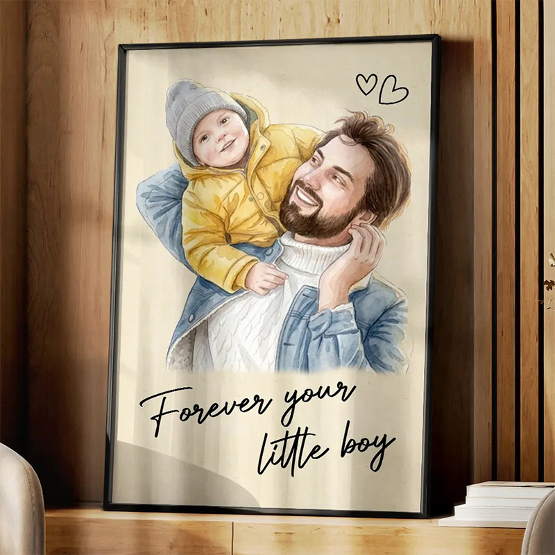 Personalized Photo Realistic Watercolor Art Forever Your Little Girl Custom Poster for Dad Grandpa Family Birthday Gift
