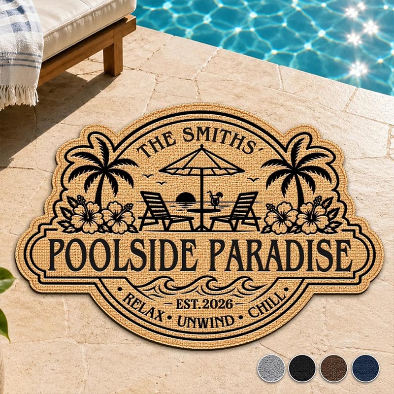 Personalized Poolside Shaped Doormat Cuatom Family Summer Vacation And Travel Gifts For Mom Dad Brother Sister Welcome To Our Happy Place