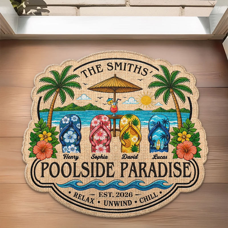 Personalized Poolside Shaped Doormat Cuatom Family Summer Vacation And Travel Gifts For Mom Dad Brother Sister  Endless Summer