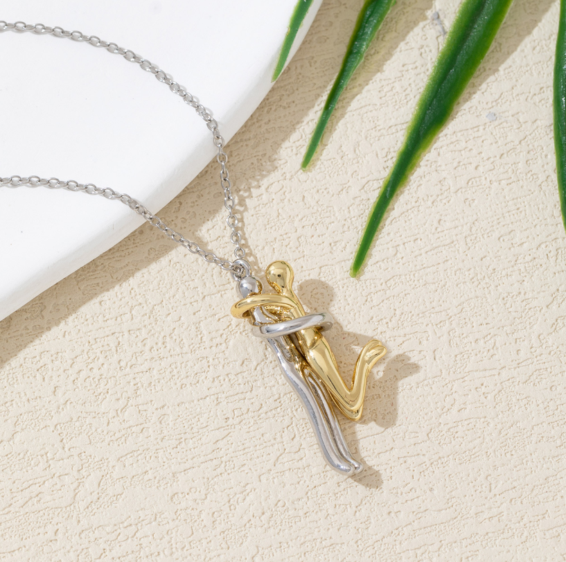 Personalized Personalized Hugging Couple Figure Pendant Necklace Minimalist Abstract Human Shape Jewelry Gift For Lovers Anniversary Valentine Daily Wear Anniversary Gift for Her