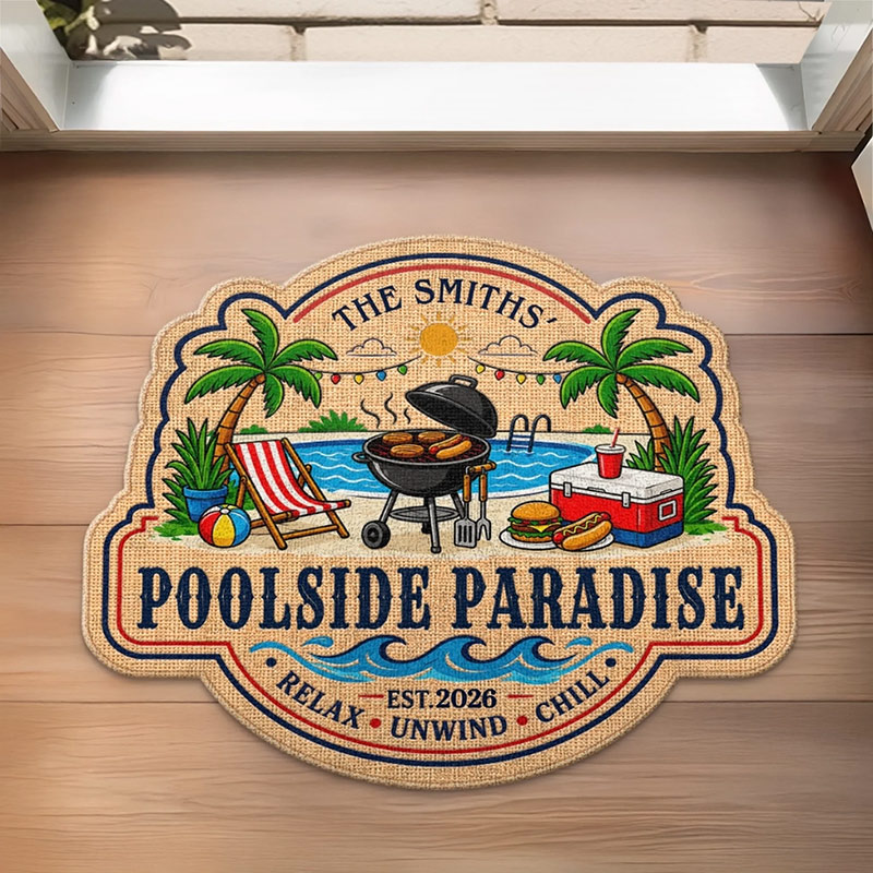 Personalized Poolside Shaped Doormat Cuatom Family Summer Vacation And Travel Gifts For Mom Dad Brother Sister Life By The Pool