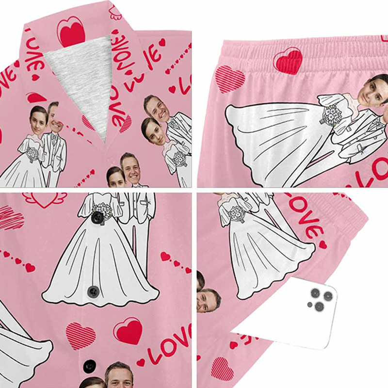 Personalized Wedding Face Pajama Set Personalized Couple Matching Pajamas Funny Bride Groom Sleepwear Newlywed Gift
