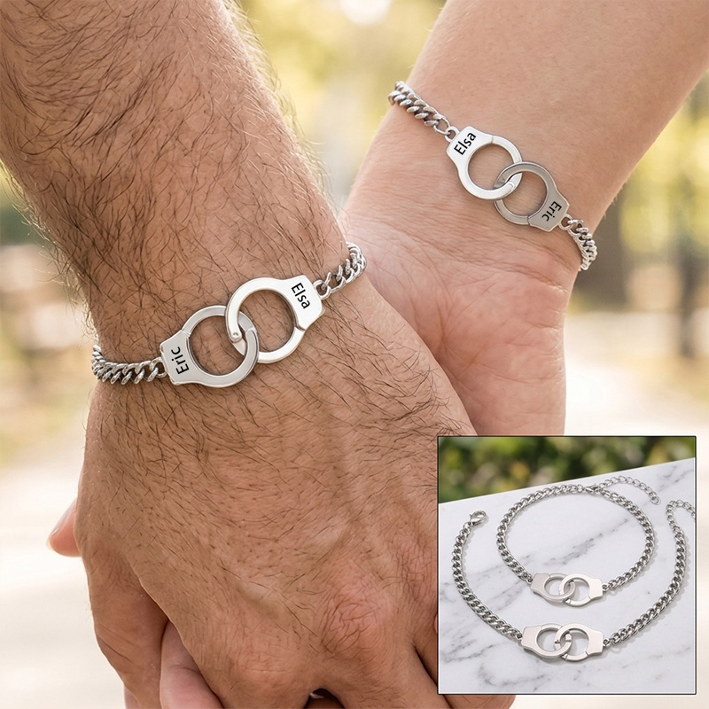 Personalized Couple Handcuffs and Bracelets with Engraved Name Anniversary Gift for Him Her Valentine's Day Gift 