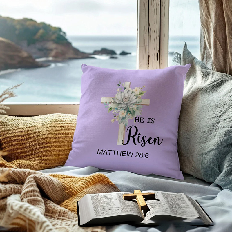 Personalized He Is Risen Bible Verse Birth Flowers Soft Throw Pillow Home Decor Religious Pillow Birthday Gift Easter Gift for Women Christians