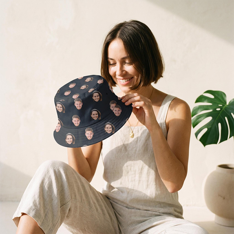 Personalized Photo Face Bucket Hat Custom Photo Sun Hat Gift Couple Gift Summer Gift for Her Wife Girlfriend Gift