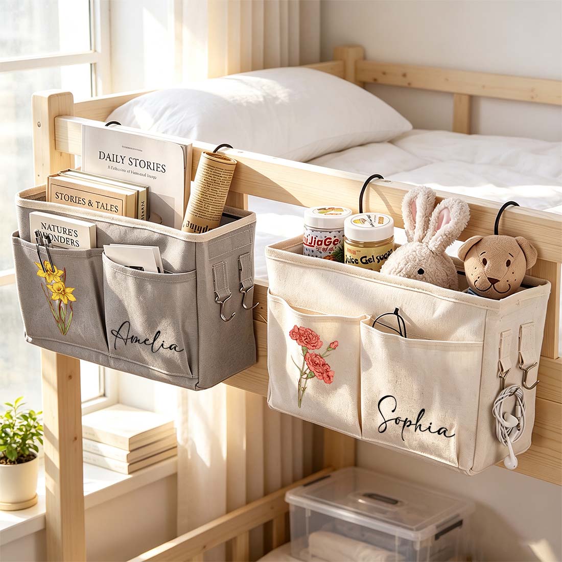 Clip-On Bedside Storage Bag Dorm Room Nightstand Organizer