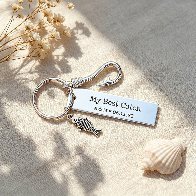 Personalized Best Catch Fishing Keychain Funny Fishing Keychain Romantic Gift for Couples Anniversary Gift for Him