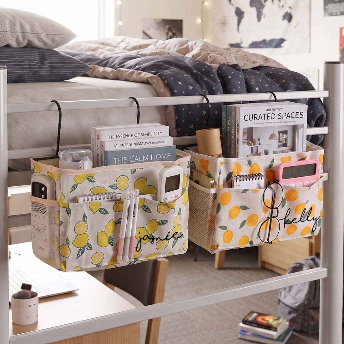 Bedside Storage Rack Dorm Room Storage Hanging Bag Fabric Hanging Basket for College Students
