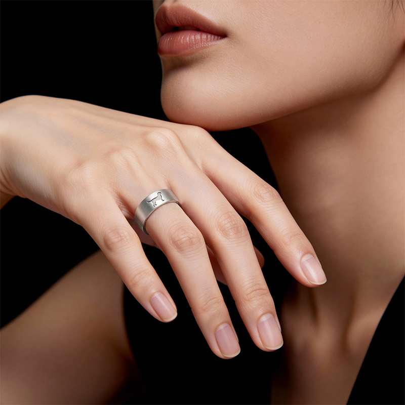 Personalized Wide Band Dog Silhouette Ring with Engraved Name Unique Jewelry for Dog Lovers in Sterling Silver