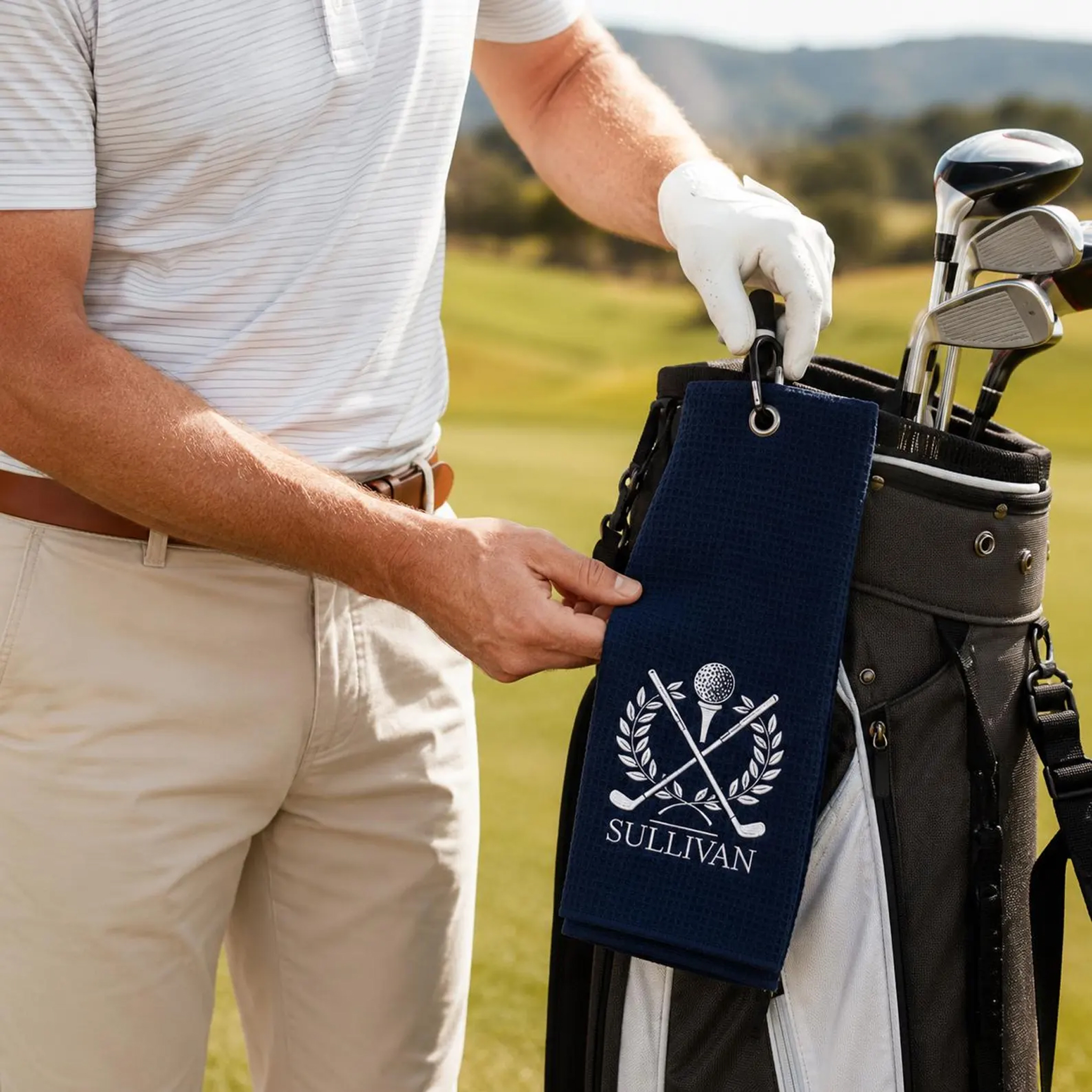 Personalized Golf Towel Embroidered Microfiber Towels with Custom Name Bag Accessory Custom Waffle Pattern Golf Towel Gifts for Men