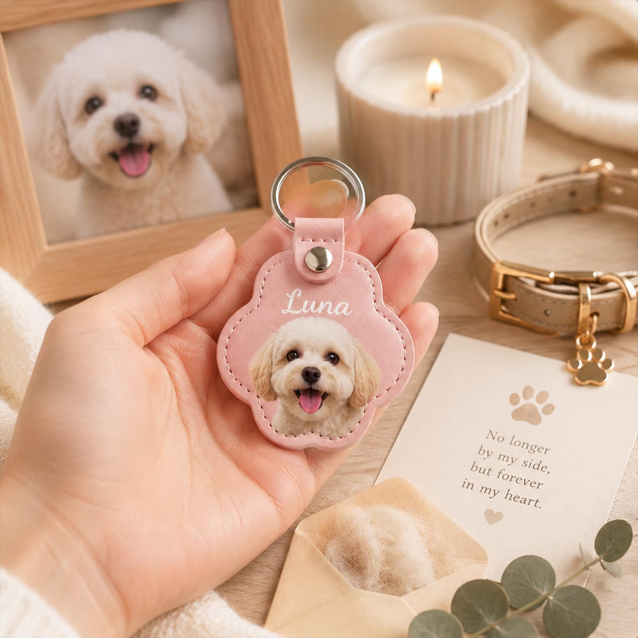 Personalized Pet Fur Keepsake Keychain Custom Dog Cat Memorial Keyring, Pet Hair Holder Paw Print Photo Charm Pet Loss Gift