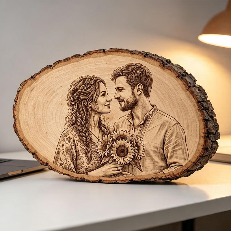 Personalized Wood Photo Engraving Custom Wedding Photo on Wood Slice Engraved Log Slice Gift for Couple Photo Gift for Her Him