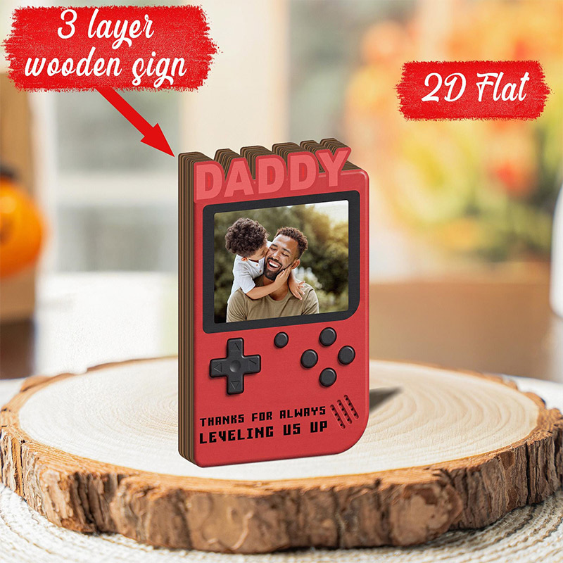 Personalized Gift for Gamer Dad Custom Photo Dad Frame Retro Game Console Photo Wooden Block Sign Game Lover Room Decor Christmas Gift