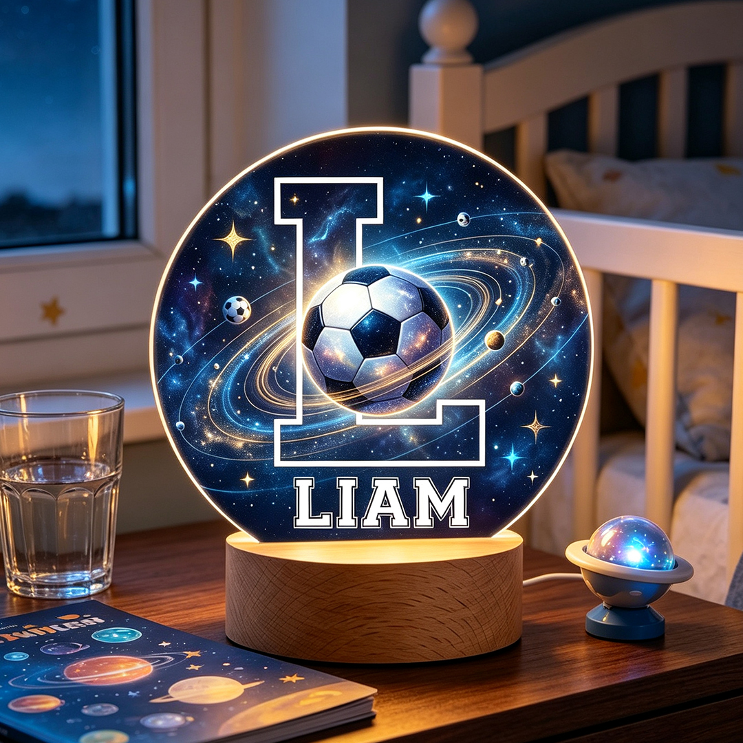Personalized Soccer Themed Starry Sky Night Light USB LED Table Lamp Custom Name Children's Gift Bedroom Bedside Lamp Decoration