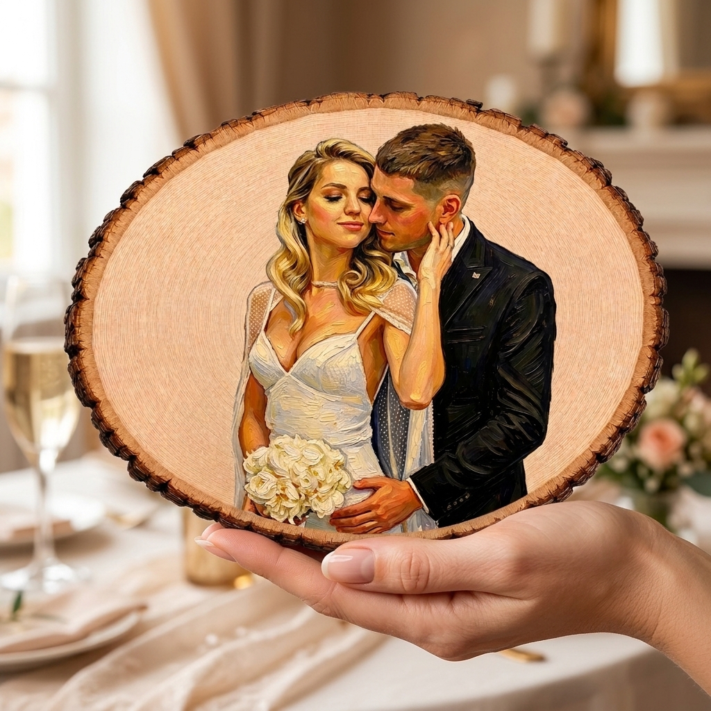 Personalized Painting Photo Engraving Basswood Keepsake Custom Photo Art on Wood Slice Engraved Log Slice Gift for Couple Photo Gift for Her Him