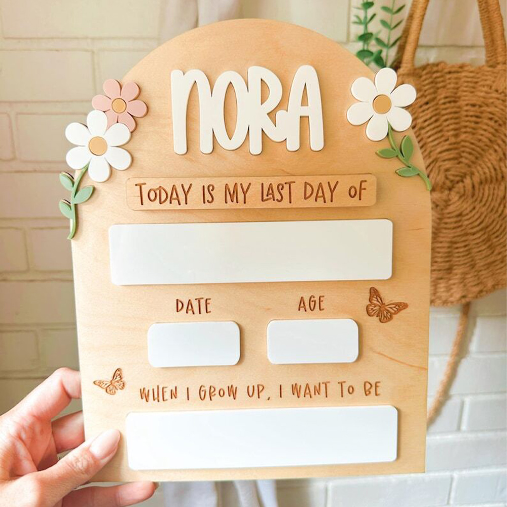 Personalized Floral First Day of School Sign Last Day of Sign Back to School Sign