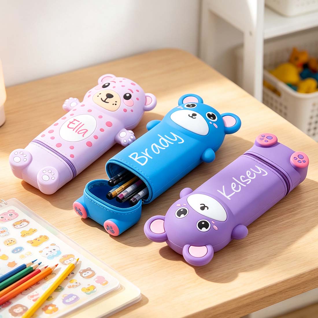 Personalized Silicone Pen Holder with Animal Cartoon Design Suitable for Students Can Stand Upright Large Capacity Stationery Storage
