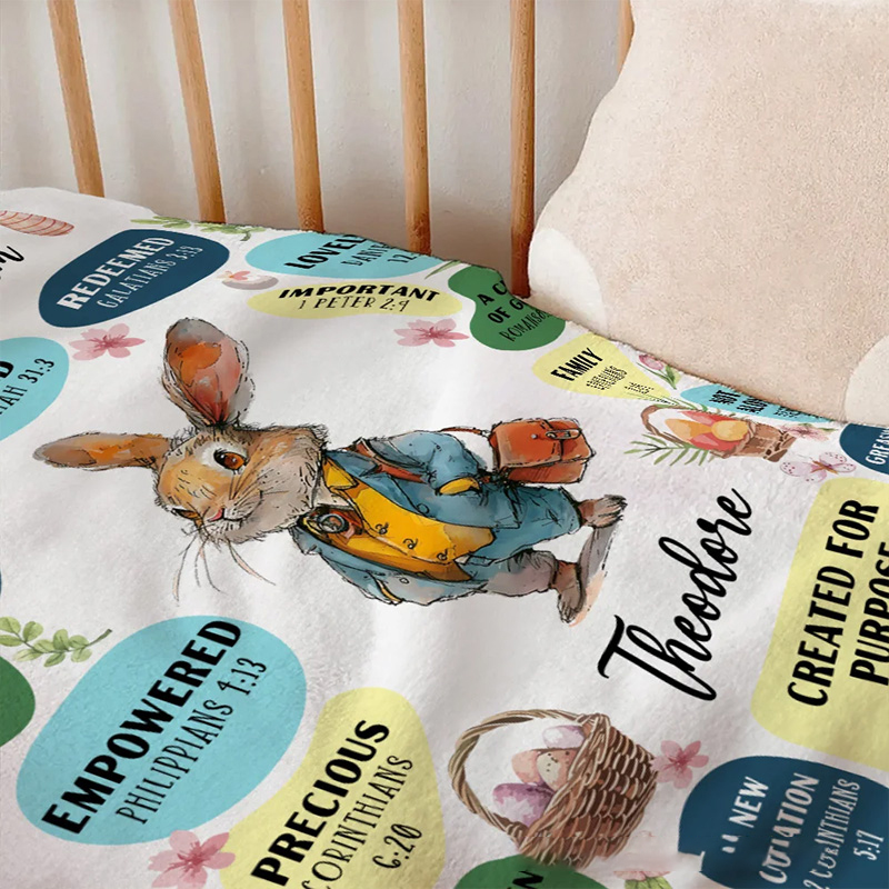 Personalized God Says I Am Dream Job Bunny Soft Throw Blanket with Name Home Decor Birthday Gift Easter Gift for Kids 