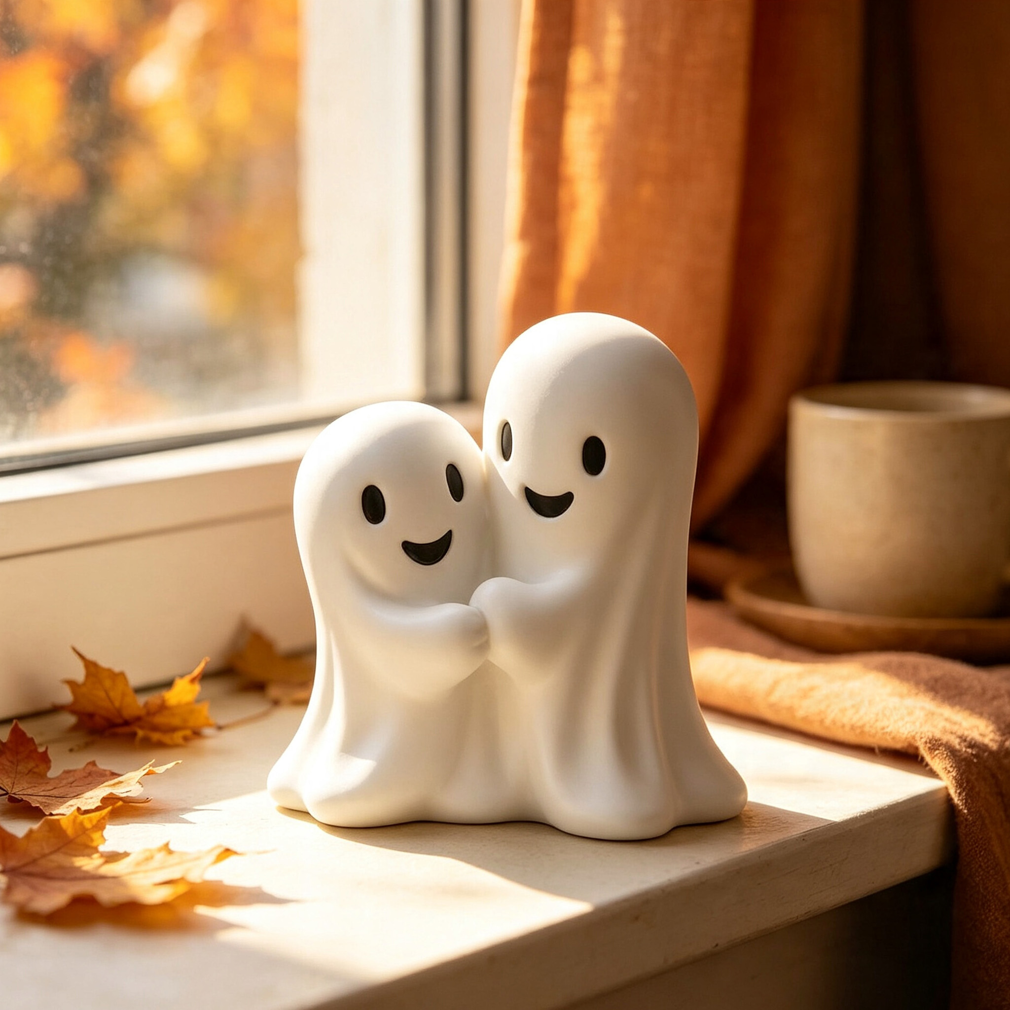 Personalized 3D Printed Ghost Hug Figurine Cute Ghost Couple Statue Kawaii Desk Decor Romantic Shelf Ornament Halloween Decor Gift for Couples