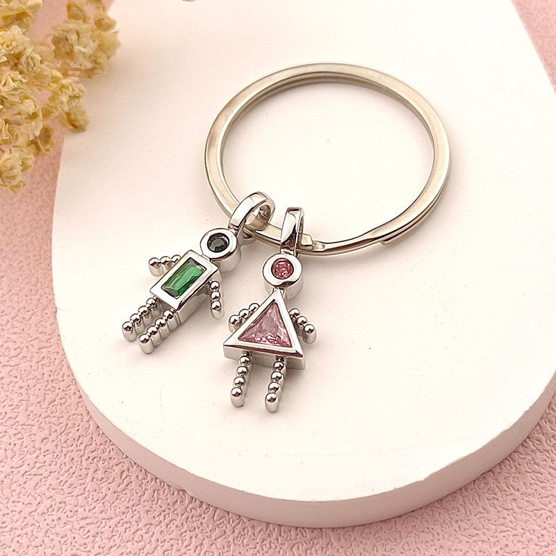 Personalized Birthstone Kids Charms Pendant Family Keychain Triangle Girl Keychain Birthday Gift for Grandma Mom Christmas Gift for Her 