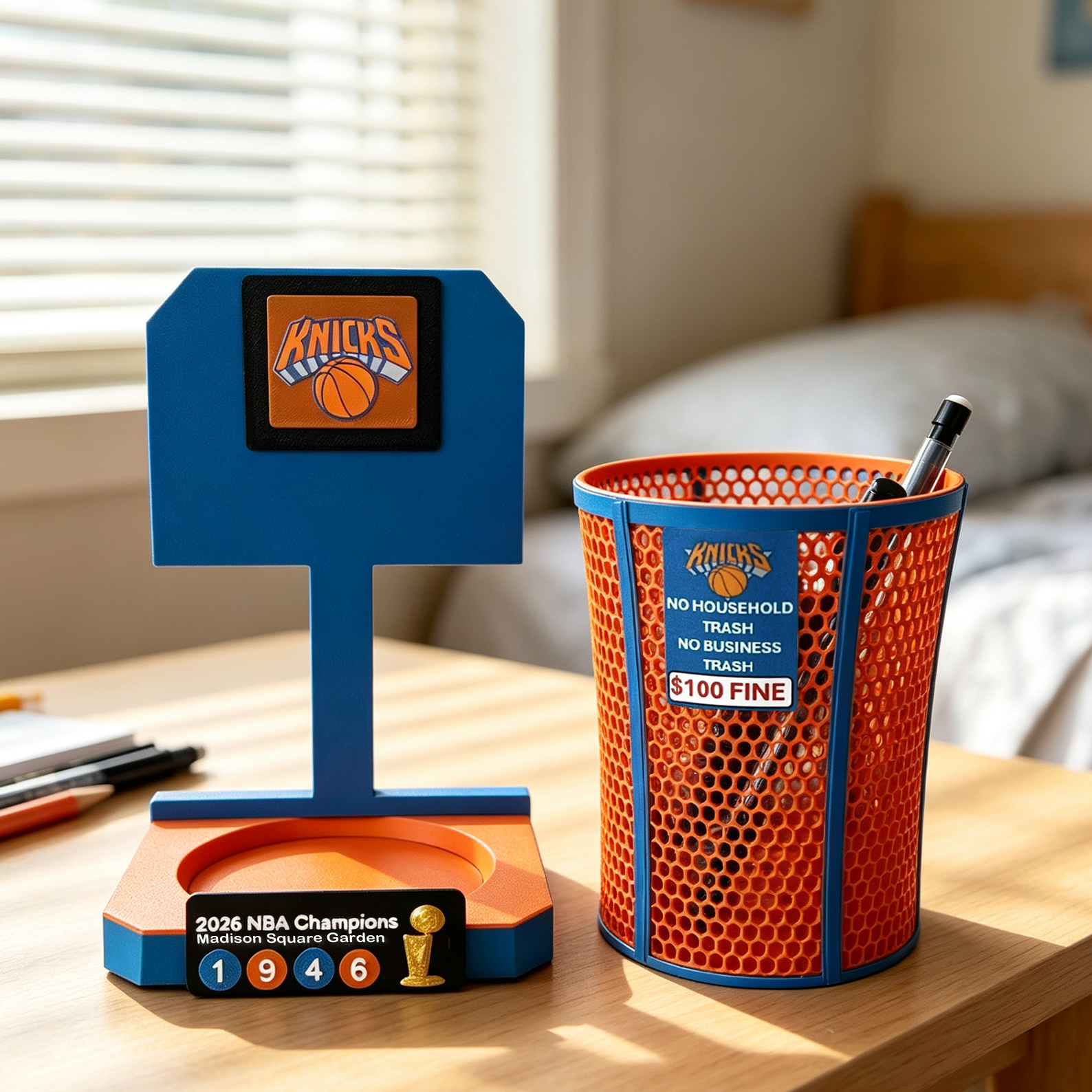 New York Pen Holder Bin Funny Basketball Gifts NY Fan NYC Hexagon Basket Basketball Hoop Basketball Desk Organizer