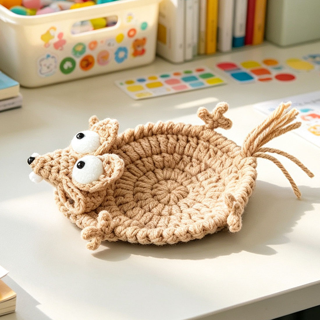 Bouncy Squirrel Coaster Crochet Fun Office Desk Accessory Thank You Gift for Teacher Coworker