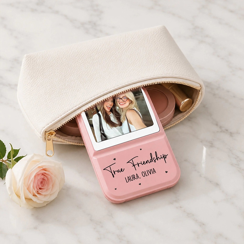 Personalized Bestie Pocket Leather Mirror with Names Best Friend Photo Mirror Custom Unique Bestie Gift Bridesmaid Gift Wedding Bride Gift