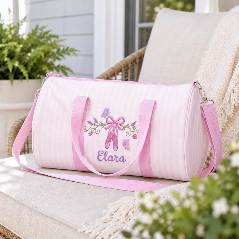 Personalized Ballet Themed Floral Ballerina Design Quilted Kids Travel Tote Shoulder Duffel Dance Gym Bag