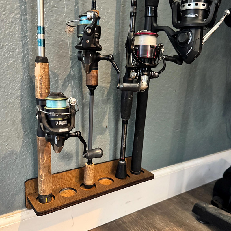 Personalized Reel Cool Dad Wood Fishing Rod Holder Custom Name 6-Rod Wall Rack for Dad Grandpa Fishing Lovers