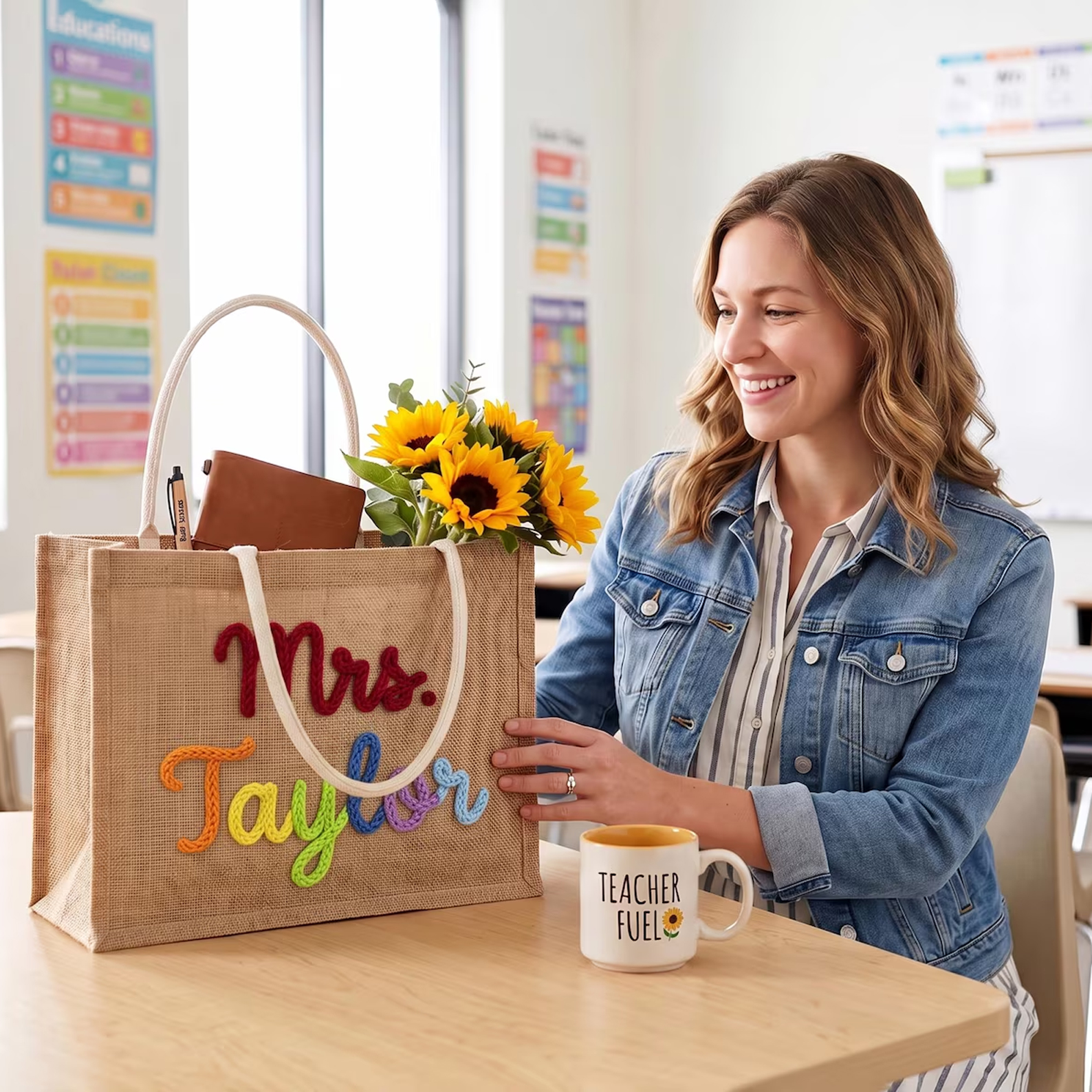 Personalized Teacher Tote Bag Custom Teacher Name Appreciation Gift Back to School Gift for Teacher