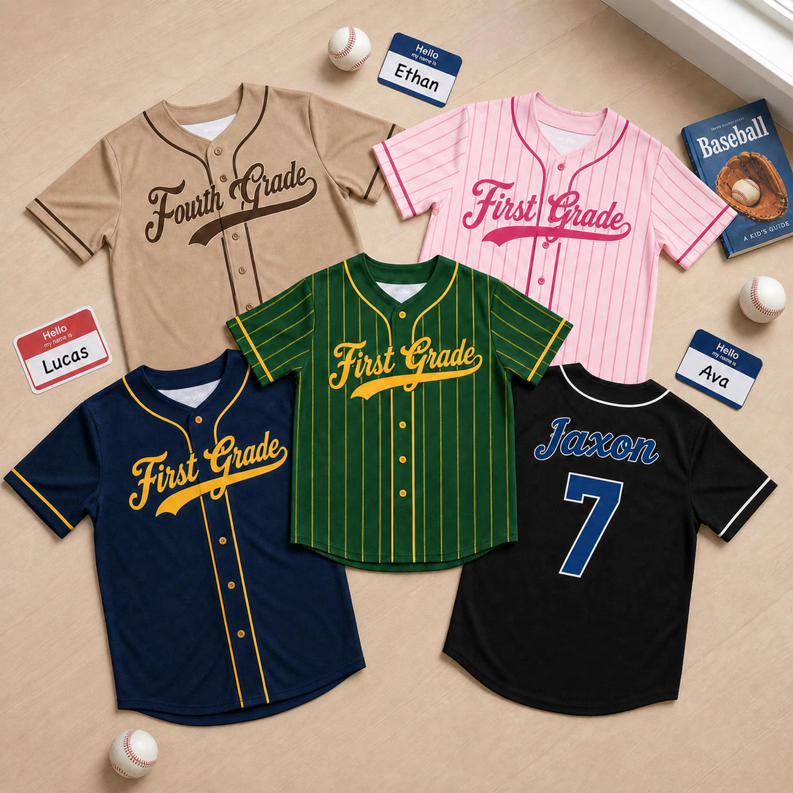 Personalized Kids and Teacher Baseball Jersey Custom Name Number Baseball Jersey First Grade Teacher Shirt Back To School Gift