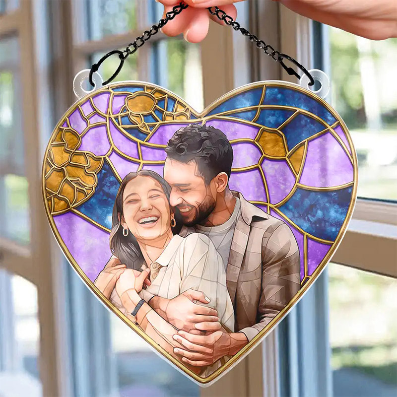 Personalized Photo Stained Glass Portrait Mom Grandma Parents Family Custom Window Hanging Suncatcher Ornament Thanks Giving Day Gift