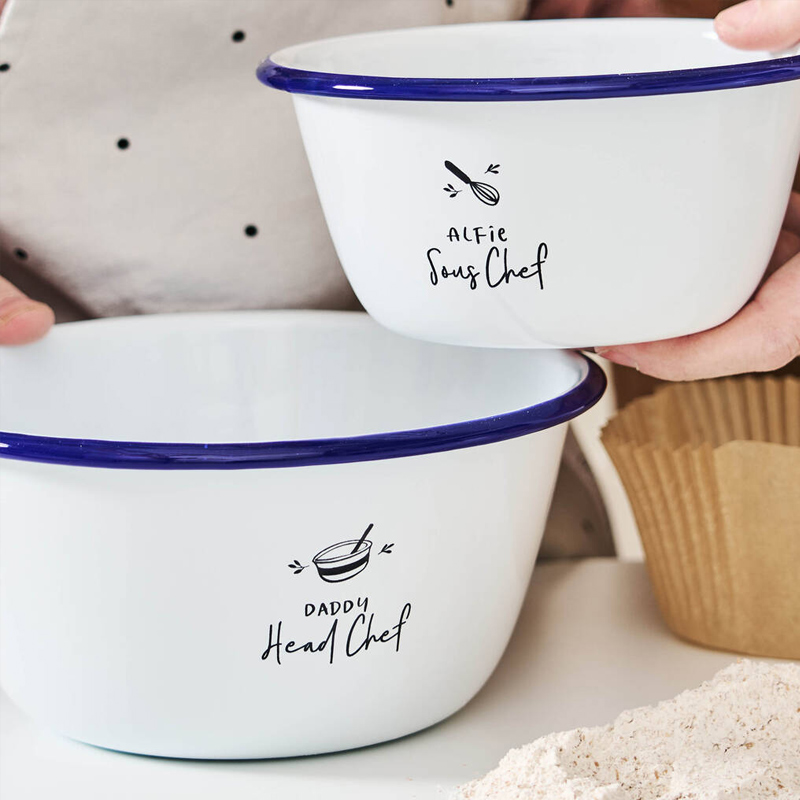 Personalized Daddy And Me Mixing Bowl Set Custom Enamel Bowl Set with Name Engraved Gift for Family Dad Kids Cooking Lover Gifts