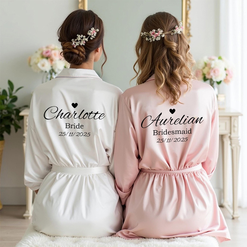 Personalized Bride Heart Robes Bridesmaid Robes Wedding Dressing Gown Bachelorette Party Robes