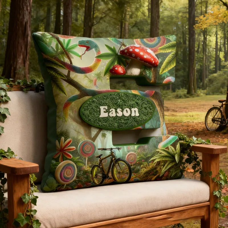 Personalized Forest Bicycle Letter Pillow Custom Name Festive Decor with Bicycle Christmas Gifts for Family Graphic 3D Print Cycling Riding Lovers