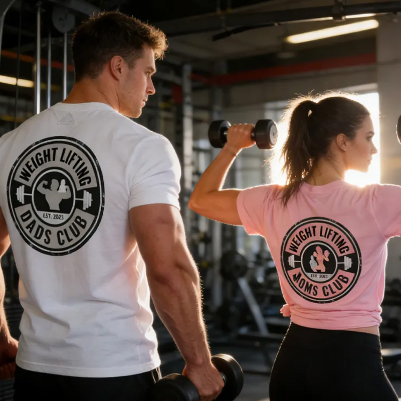 Personalized Weightlifting Couple Classic T-Shirt  Weight Lifting Dads Moms Family Club Funny Weight Lifting Shirt for Gym Lover